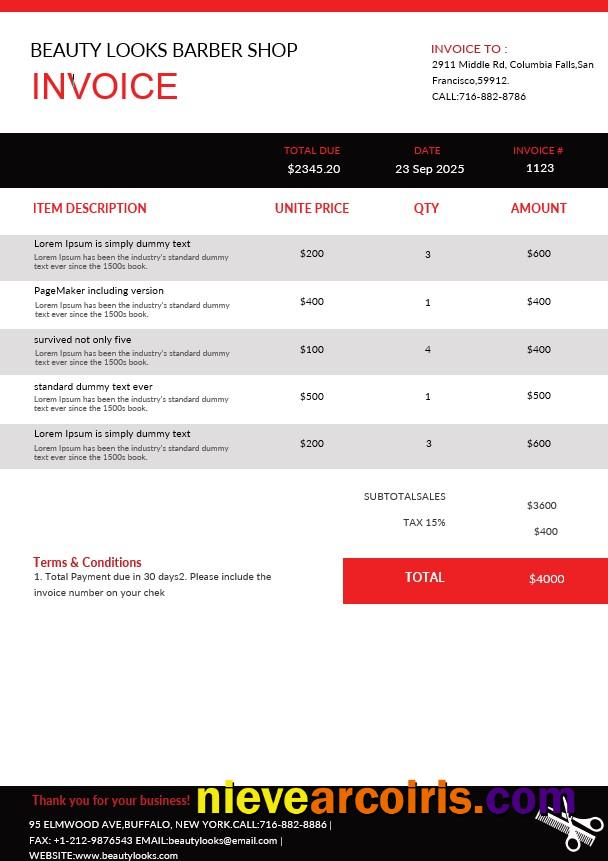 Barbershop Invoice